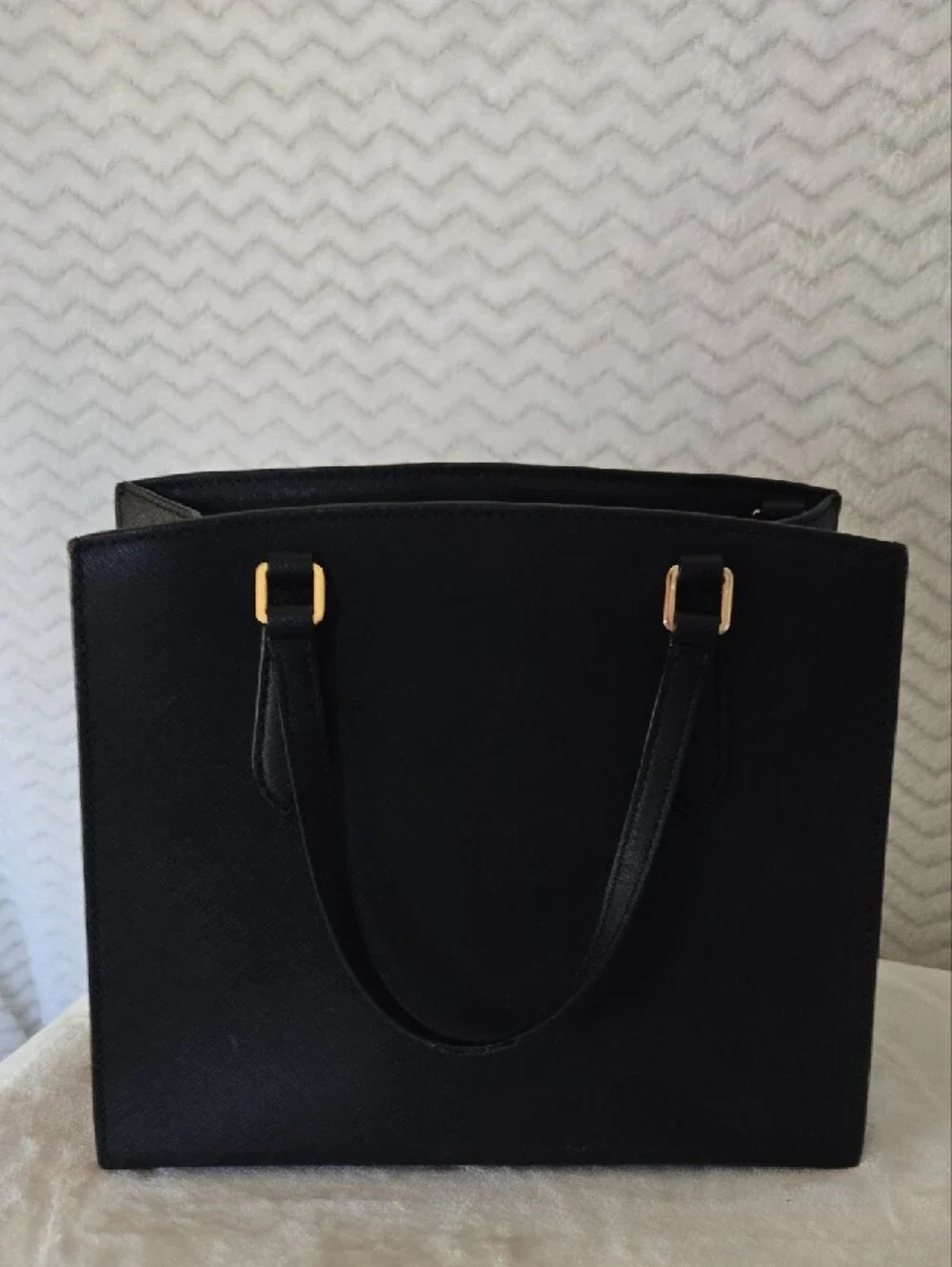 Tory Burch Black Leather Tote with Gold Hardware